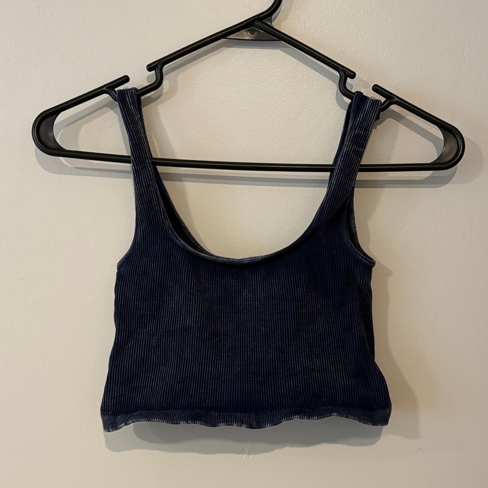 Free People Blue Ribbed Women's Crop Top